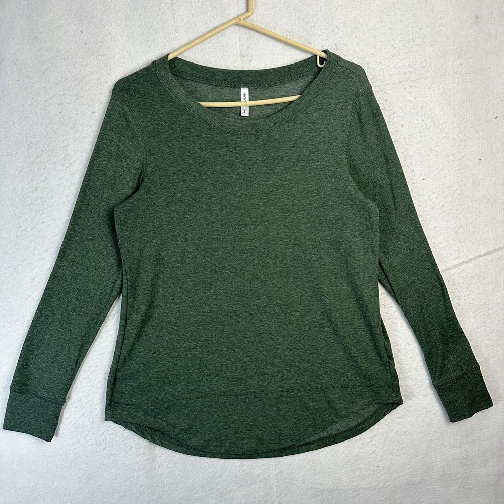 Hiyiyezi Sweatshirt Women Green Small Long Sleeve Crew Neck Pullover Curved Hem